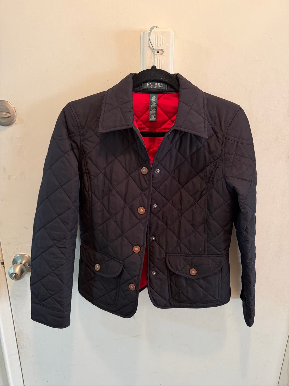 Vintage Lauren Ralph Lauren Quilted Jacket Black Plaid
Red Lined Womens Small